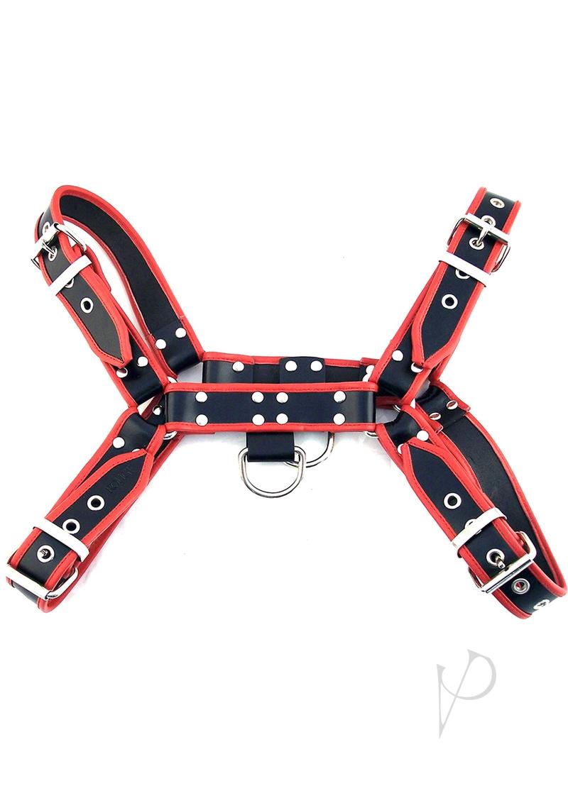 Rouge OTH Adjustable Leather Front Harness Medium Black/Red with stud detailing and durable straps.