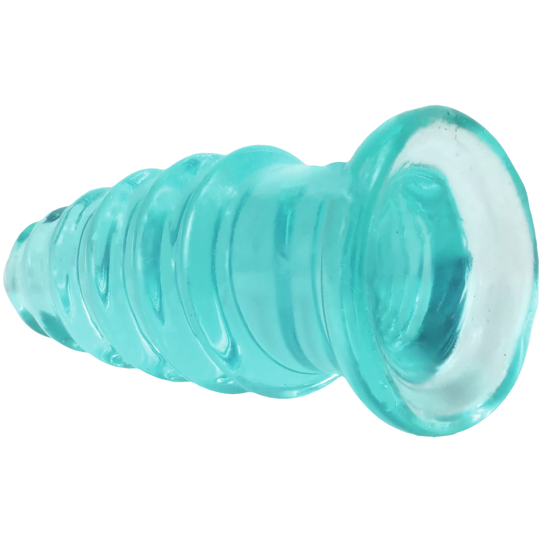Crystal Jellies Anal Twist 5 Inch Teal backdoor toy with translucent teal jelly body and sculpted ridges