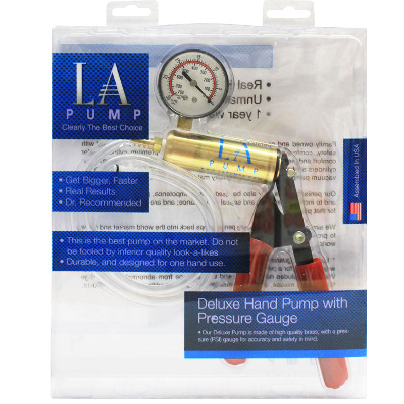 LA Pump Deluxe Penis Pump with pressure gauge for controlled suction and performance monitoring.