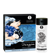 Shunga Dragon Sensitive Cream 2 Oz packaging and product for enhancing intimate experiences with unique sensations.