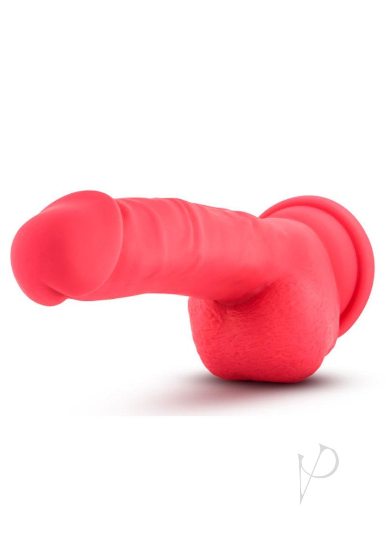 Ruse Shimmy Silicone Dildo with Balls 8.75 Inch Cerise in vibrant cerise color showcasing realistic design.