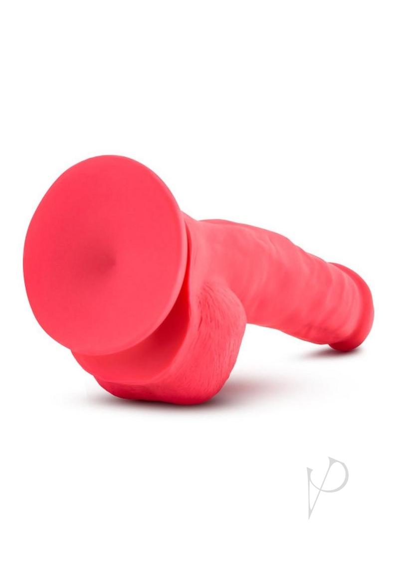 Ruse Shimmy Silicone Dildo with Balls 8.75 Inch Cerise showcasing its realistic design and bright color.