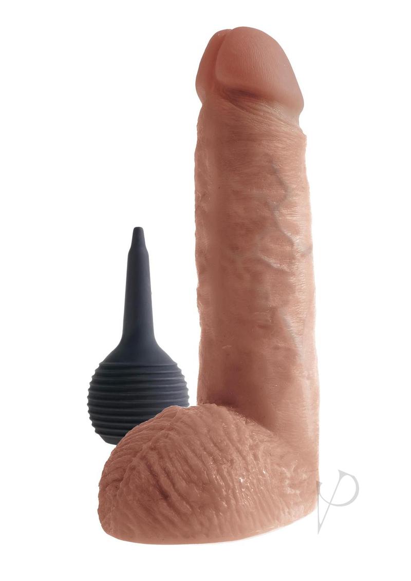 King Cock 8 Inch Squirting Dildo with Balls Caramel and squeeze bulb for realistic play.