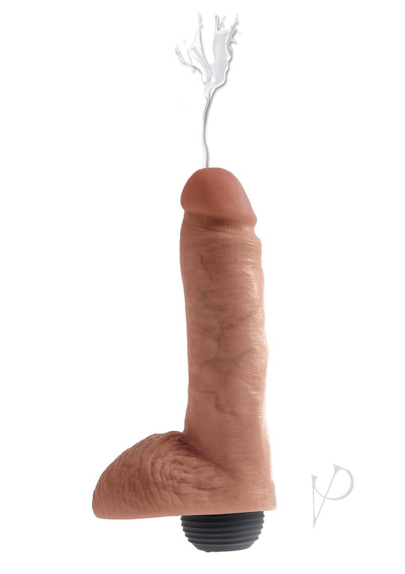 King Cock 8 Inch Squirting Dildo with Balls Caramel with a lifelike design and squirting feature.