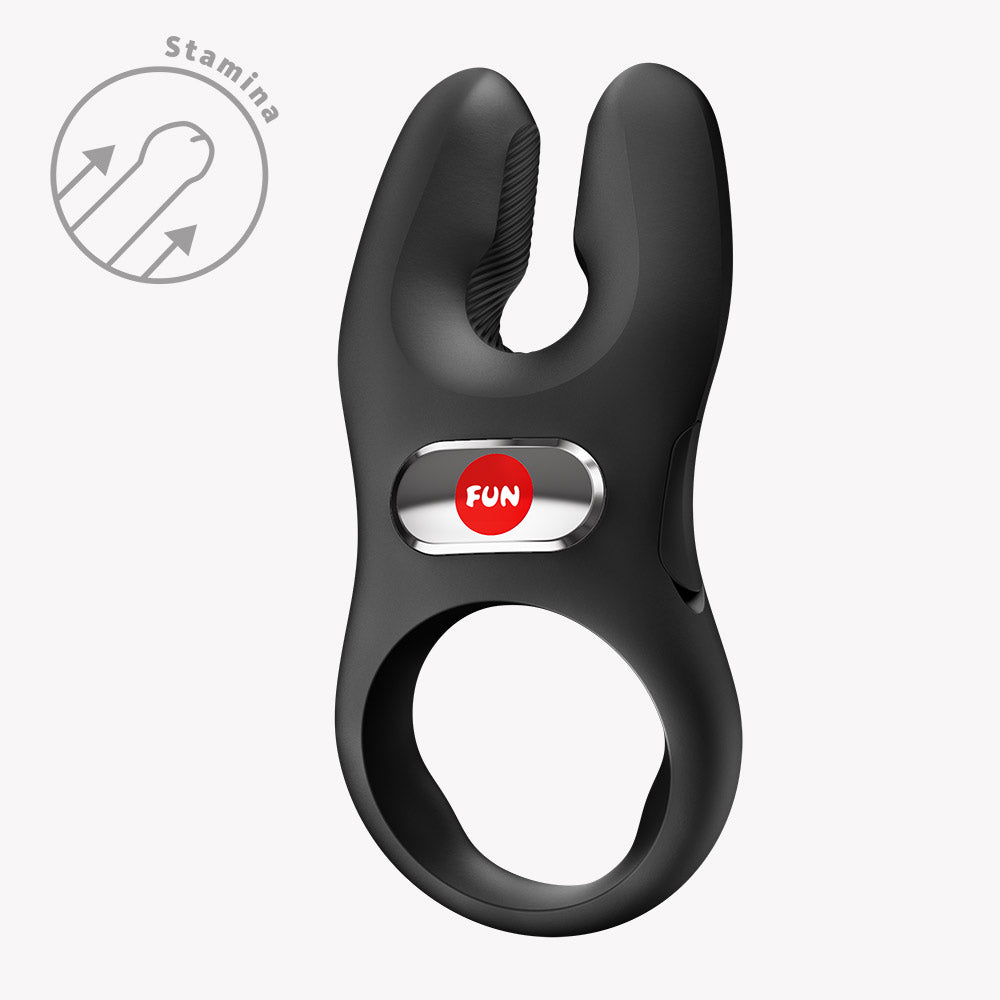 Fun Factory Nos Pro Vibrating Cock Ring Black for intense climaxes and targeted clitoral stimulation.