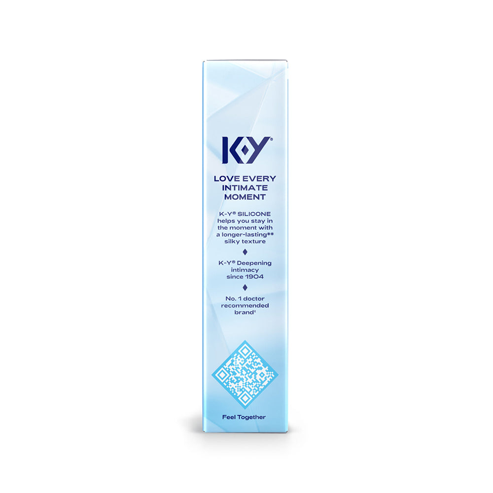 K-Y True Feel Premium Silicone Gel Lubricant 1.5 Oz packaging showing intimate moments and silky texture.