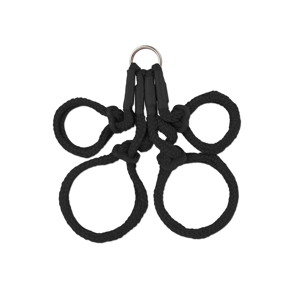 Fetish Fantasy Series Japanese Silk Rope Hogtie Black featuring black rope cuffs for sensual restraint.