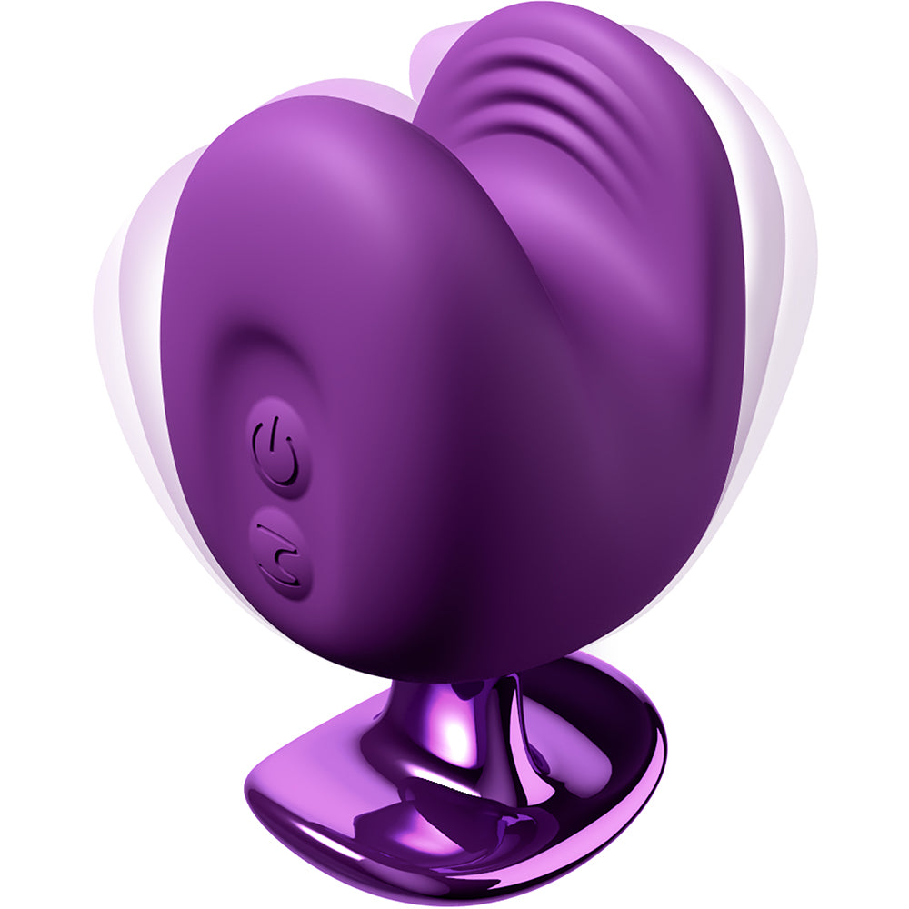 Fantasy For Her Luv Bites Vibrator Purple side view on a sleek base, showcasing its ergonomic design.