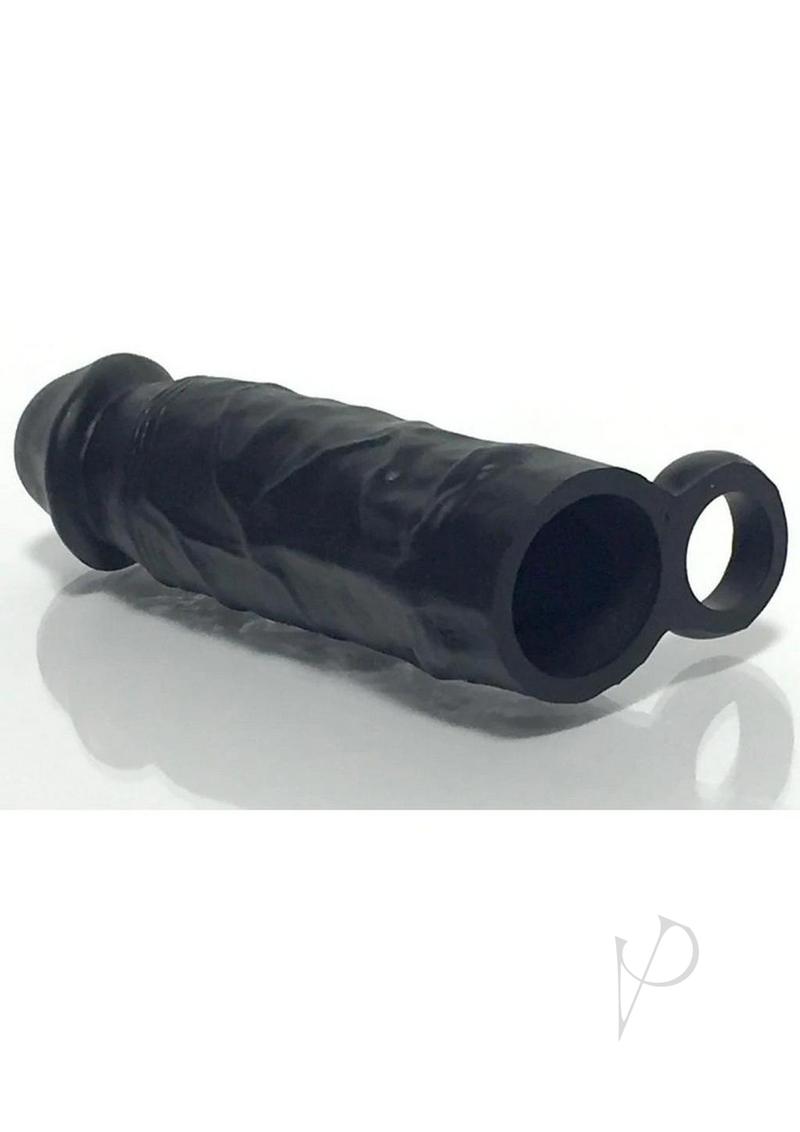 Boneyard Meaty 6.5 Inch Silicone Penis Extender Black on white background showing silicone texture and design features.