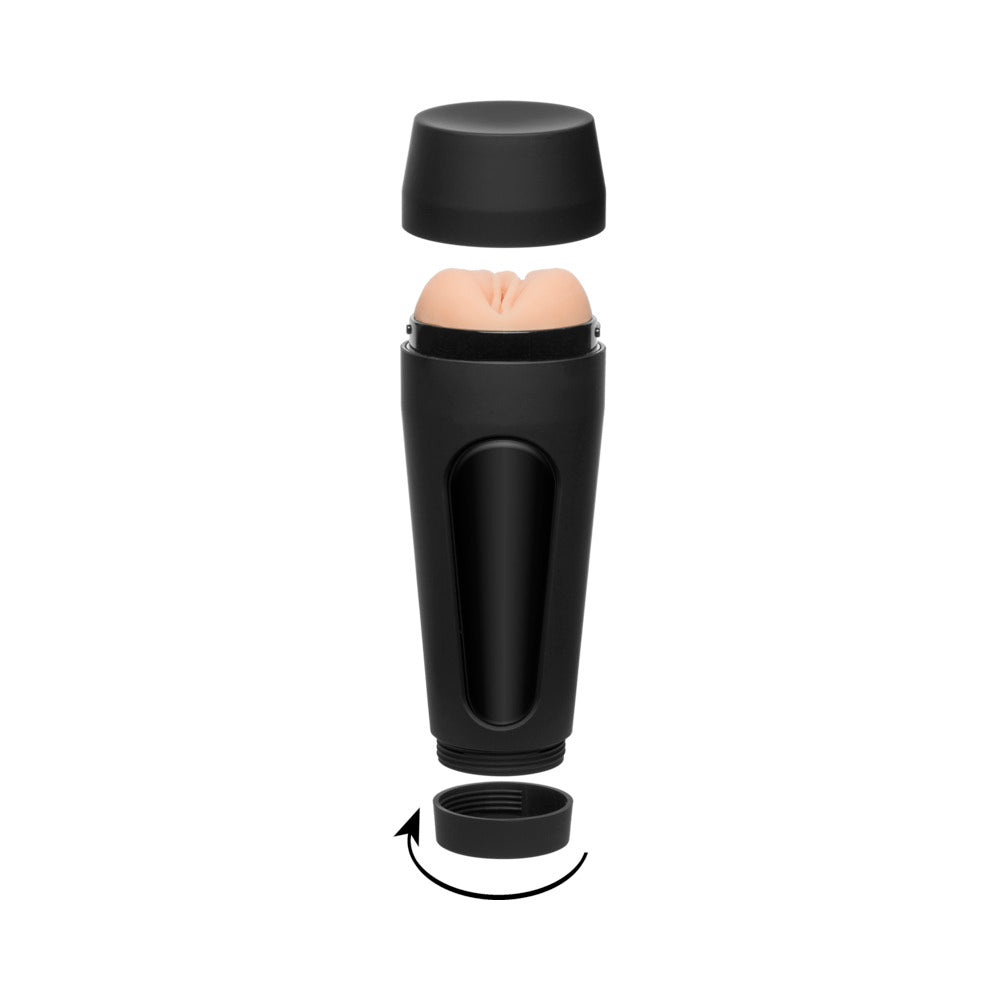 Main Squeeze Porn Star Sasha Grey Pussy Stroker showing the realistic sleeve and adjustable suction feature.