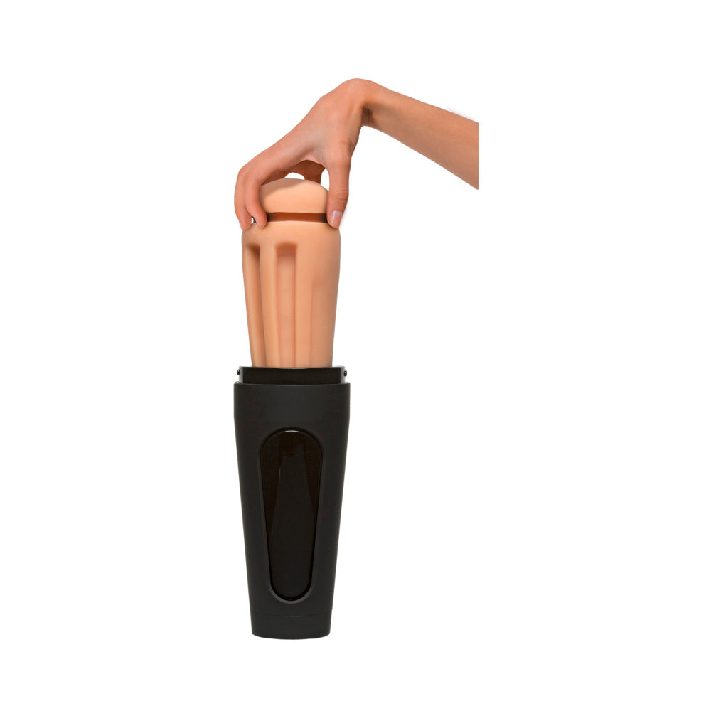 Main Squeeze Porn Star Sasha Grey Pussy Stroker being held, showcasing its premium textured sleeve design.