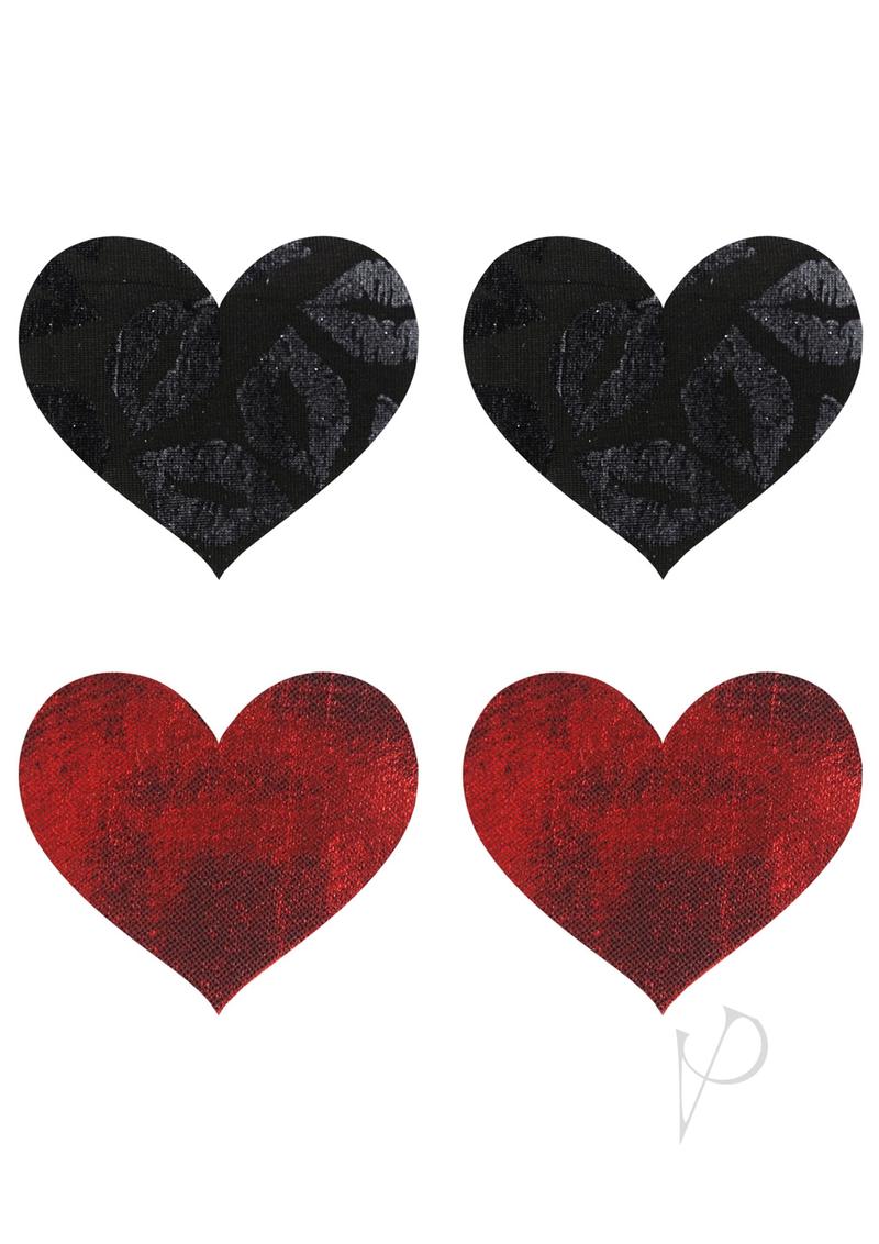 Peekaboo Stolen Kisses Hearts Pasties Red and Black, heart-shaped pasties in red and black for confident styling.