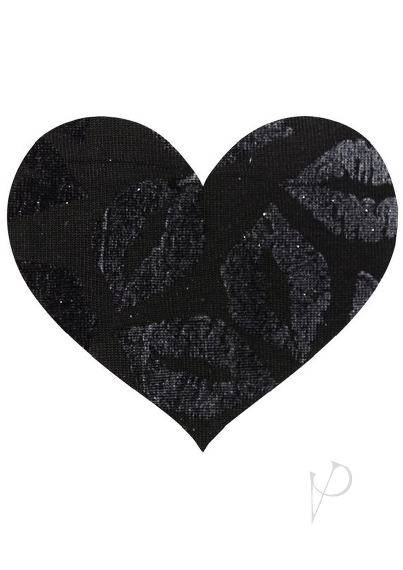 Peekaboo Stolen Kisses Hearts Pasties Red and Black heart-shaped black pasty with kiss patterns.
