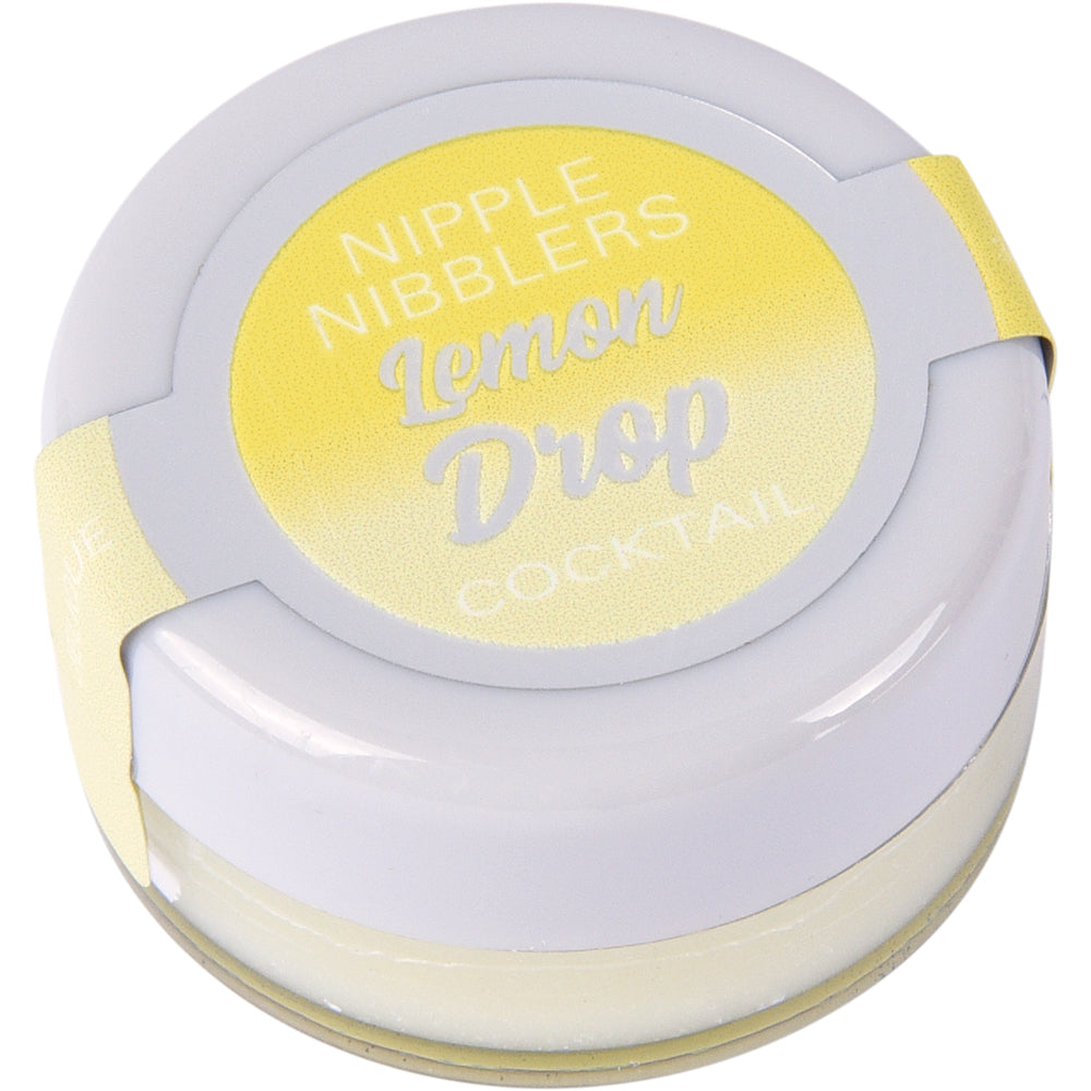Nipple Nibblers Cocktail Lemon Drop 3 gm flavored balm in a round container with a yellow label.