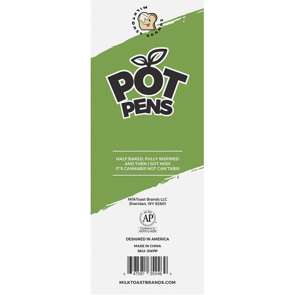 Wood Rocket Pot Pens 3 Pack Cannabis Novelty Gag Gift packaging showcasing fun cannabis-themed design.