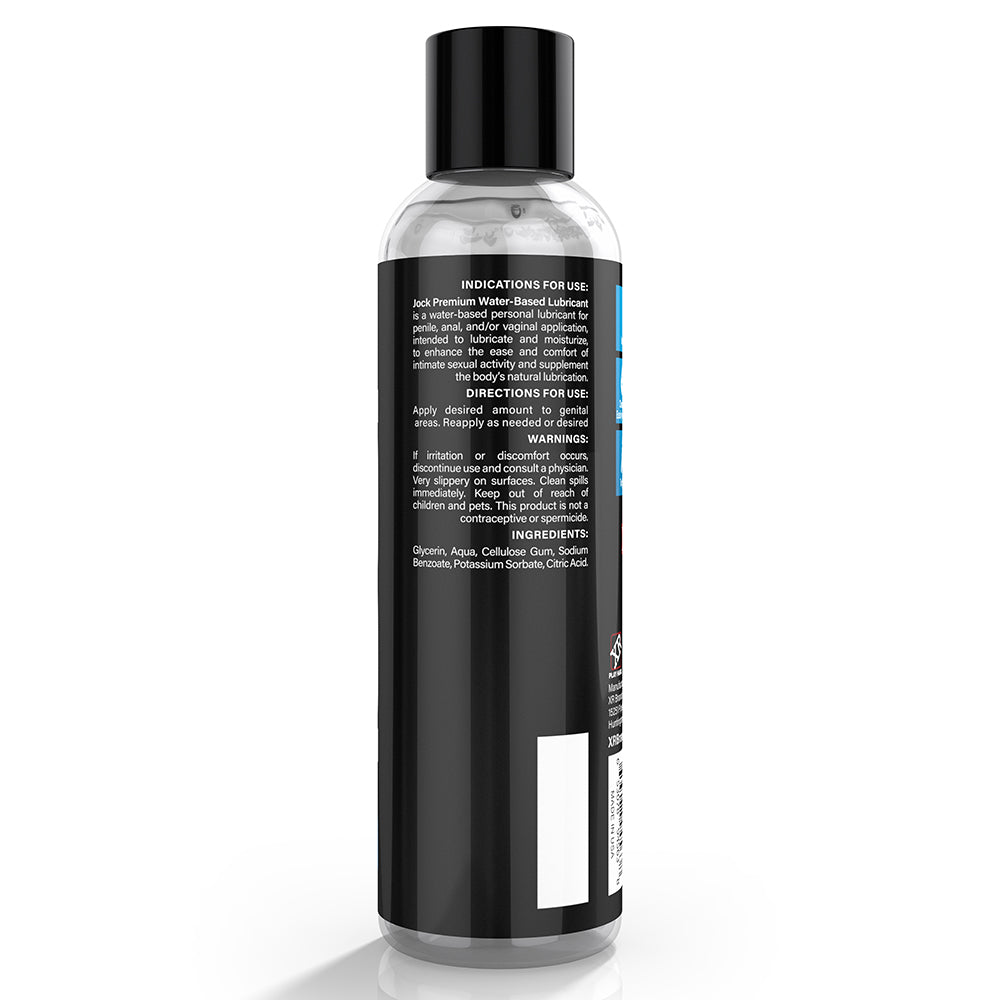 Jock Premium Water-based Lubricant 8 Oz bottle with usage directions and ingredients listed.