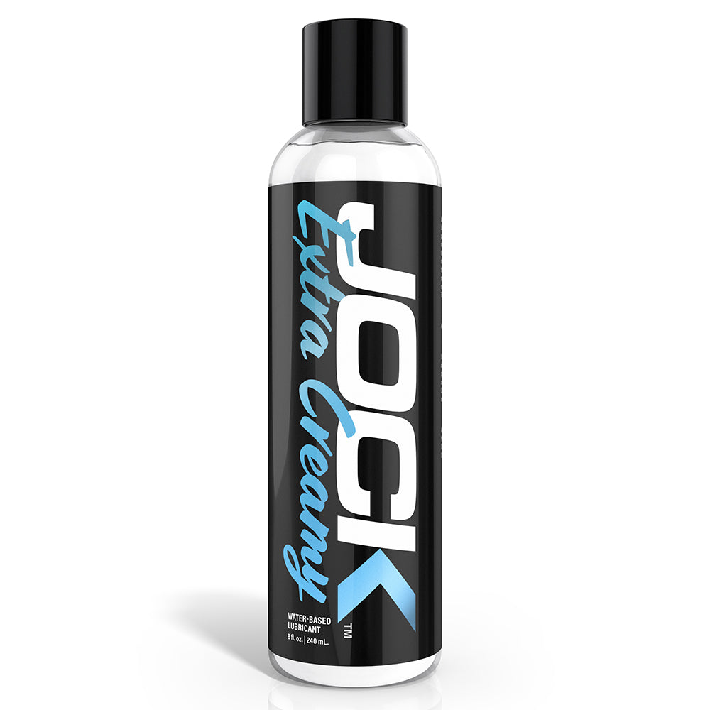Jock Extra Creamy Water-based Lubricant 8 Oz bottle with a sleek design on a white background.