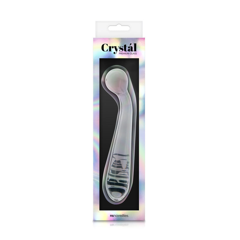 NS Novelties Crystal Glass G Spot Wand Clear in elegant packaging, designed for targeted internal pleasure.