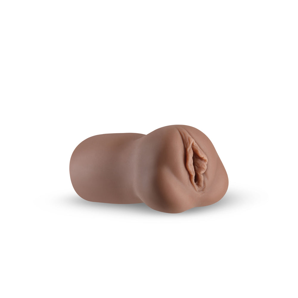 Hustler's Barely Legal Raven Stroker Brown showcasing ultra-lifelike sensation and textured shaft for stimulation.