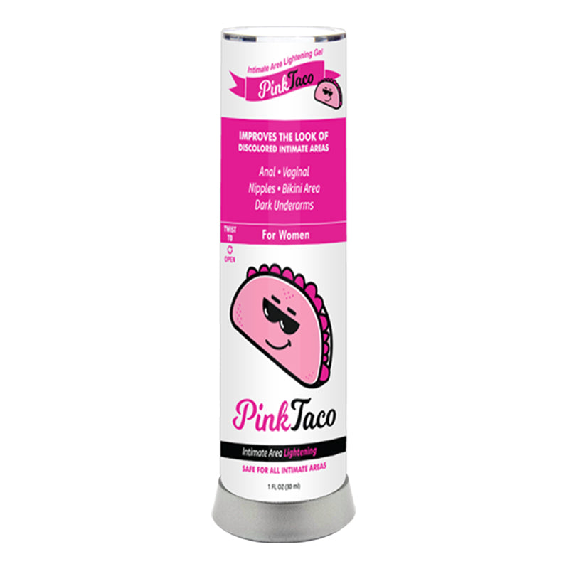 Pink Taco Intimate Area Lightening Gel 1 Oz bottle for improving discolored intimate areas.