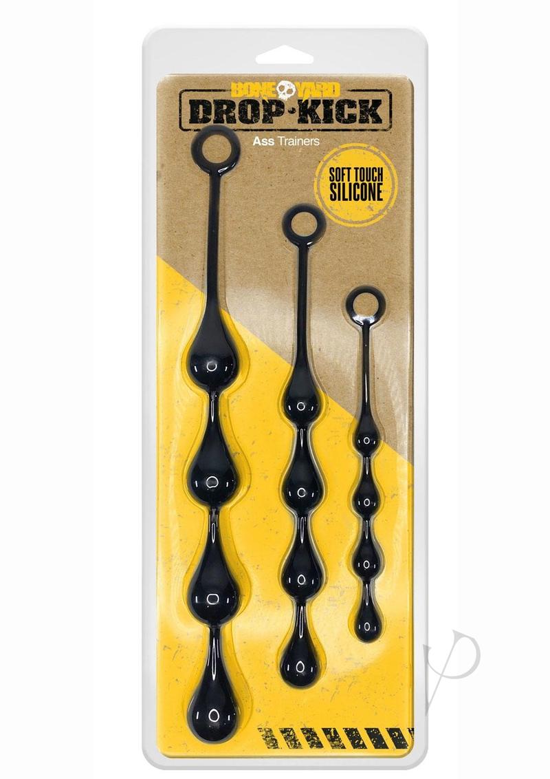 Boneyard Drop-Kick Silicone 3 Piece Ass Trainer Set Black - graduated anal training kit with three sizes.