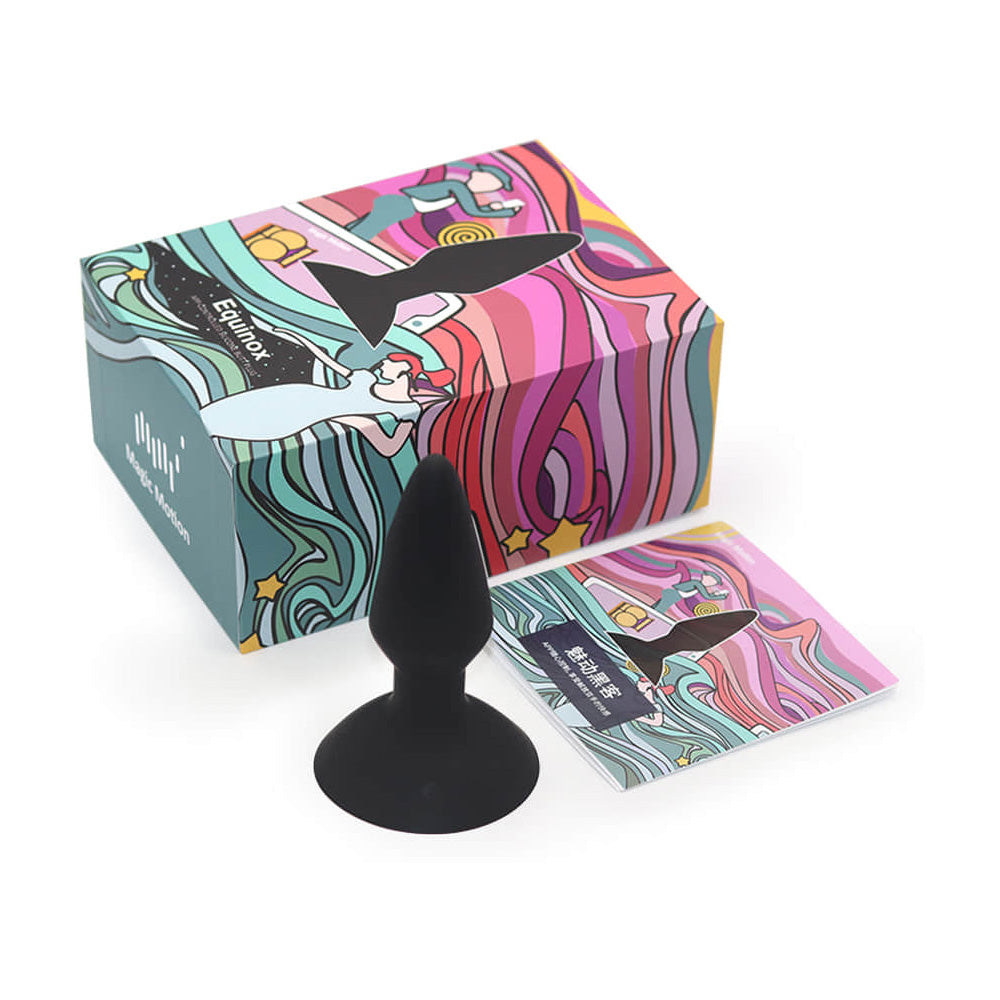 Magic Equinox App Controlled Vibrating Butt Plug with colorful packaging and instruction manual.