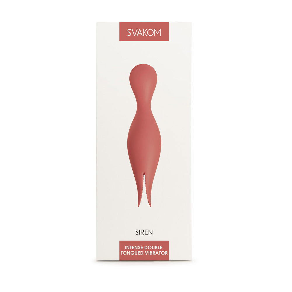 Svakom Siren Dual Ended Clitoral Vibrator Coral packaging showcasing its unique design and features.