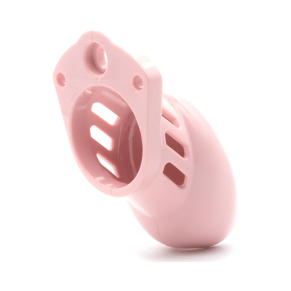 CB-6000S Pink Male Chastity Cage side view showing the lightweight, body-safe construction.