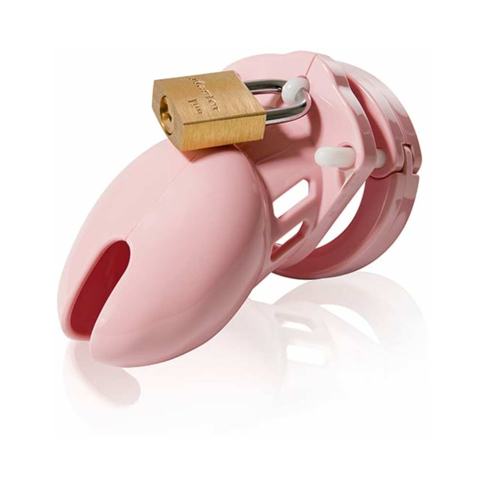 CB-6000S Pink Male Chastity Cage with lock, lightweight, body-safe material for secure and comfortable wear.