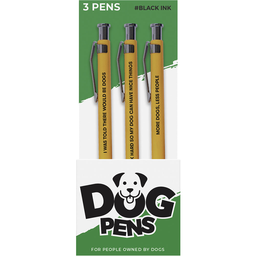Wood Rocket Dog People Novelty Pens 3 Pack featuring humorous dog-themed quotes for fun writing.