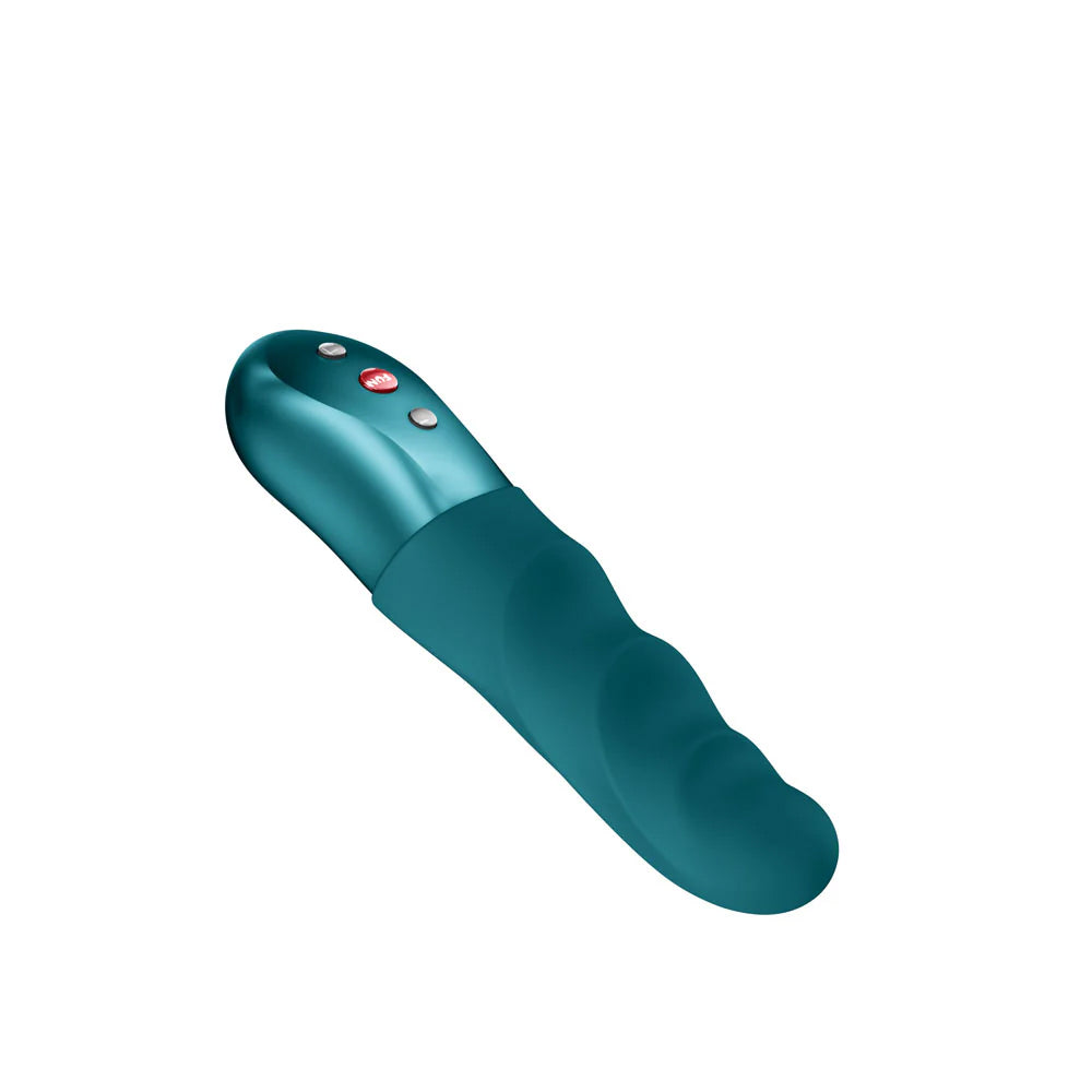 Fun Factory Stronic Petite Thrusting Pulsator Green featuring an ergonomic design and eight thrusting modes for hands-free pleasure.