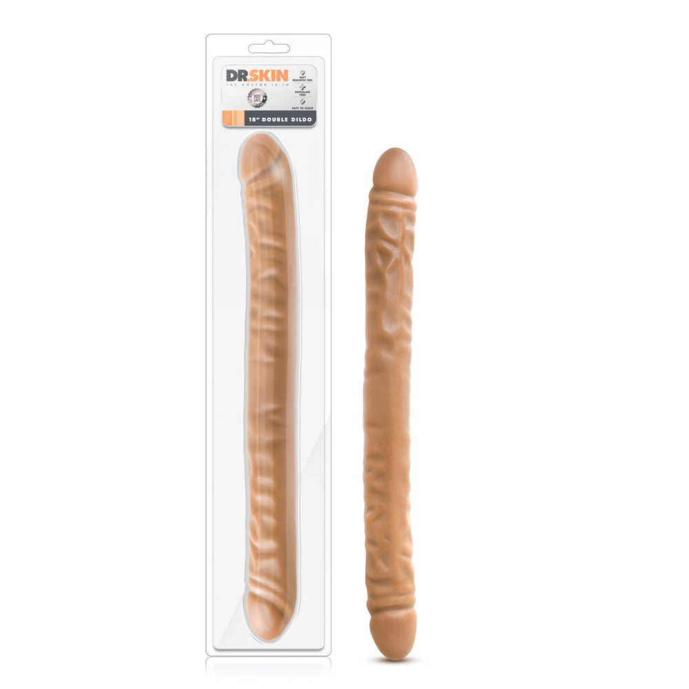 Dr Skin 18 inches Double Dildo Tan packaged for versatile positioning and partner play