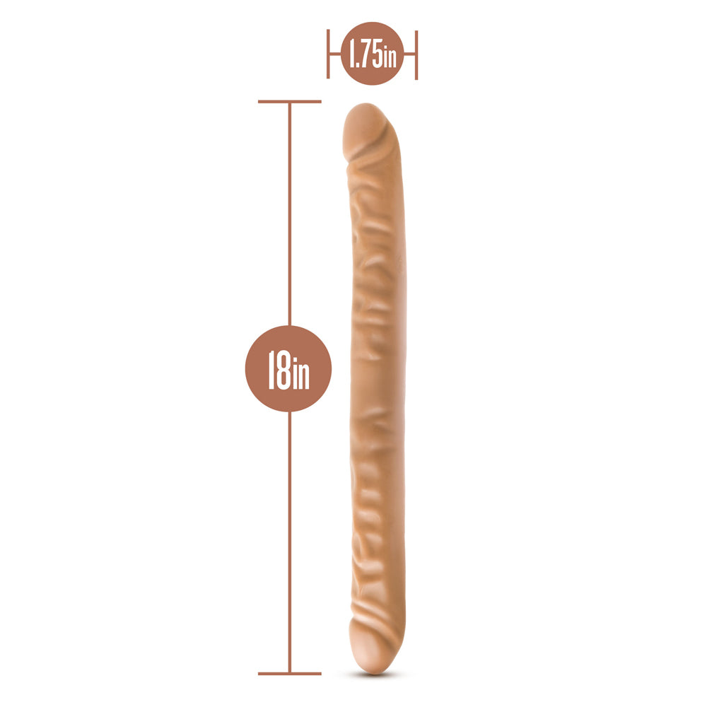 Dr Skin 18 inches Double Dildo Tan showing dimensions of 18 inches by 1.75 inches for versatile play.