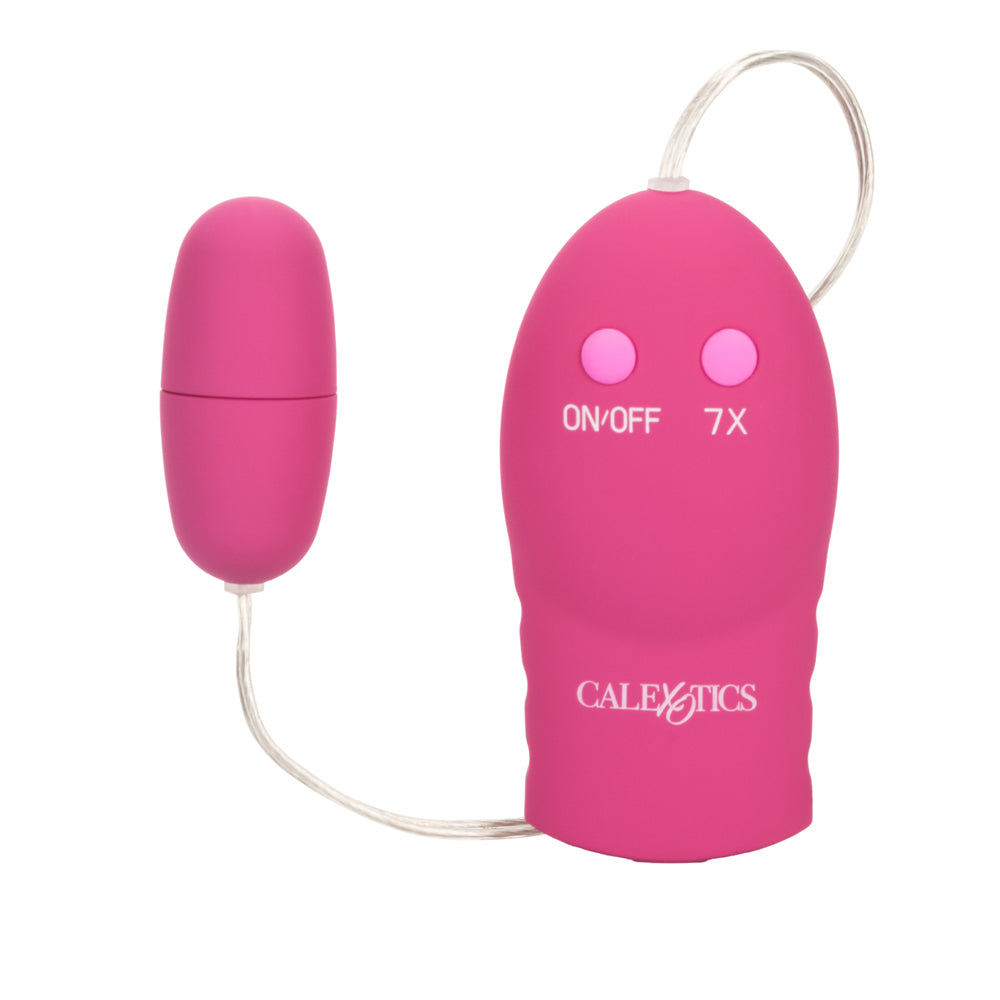 CalExotics 7 Function Power Play Bullet Vibrator Pink with corded controller for versatile stimulation.