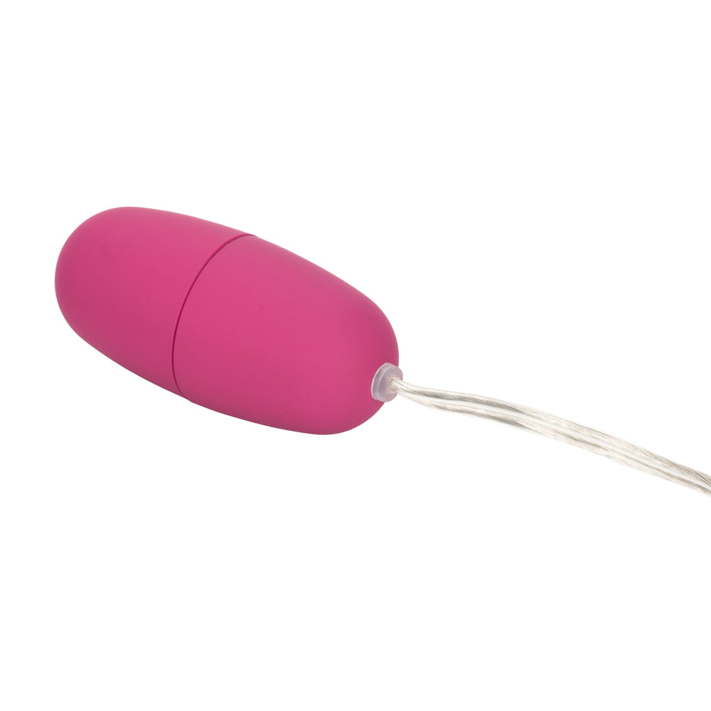 CalExotics 7 Function Power Play Bullet Vibrator Pink smooth bullet vibrator with a cord, designed for multi-level stimulation.