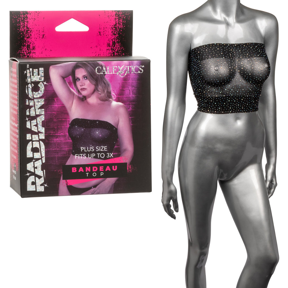 Radiance Plus Size Bandeau Top showcased on a mannequin, featuring rhinestone accents and a sleek design.