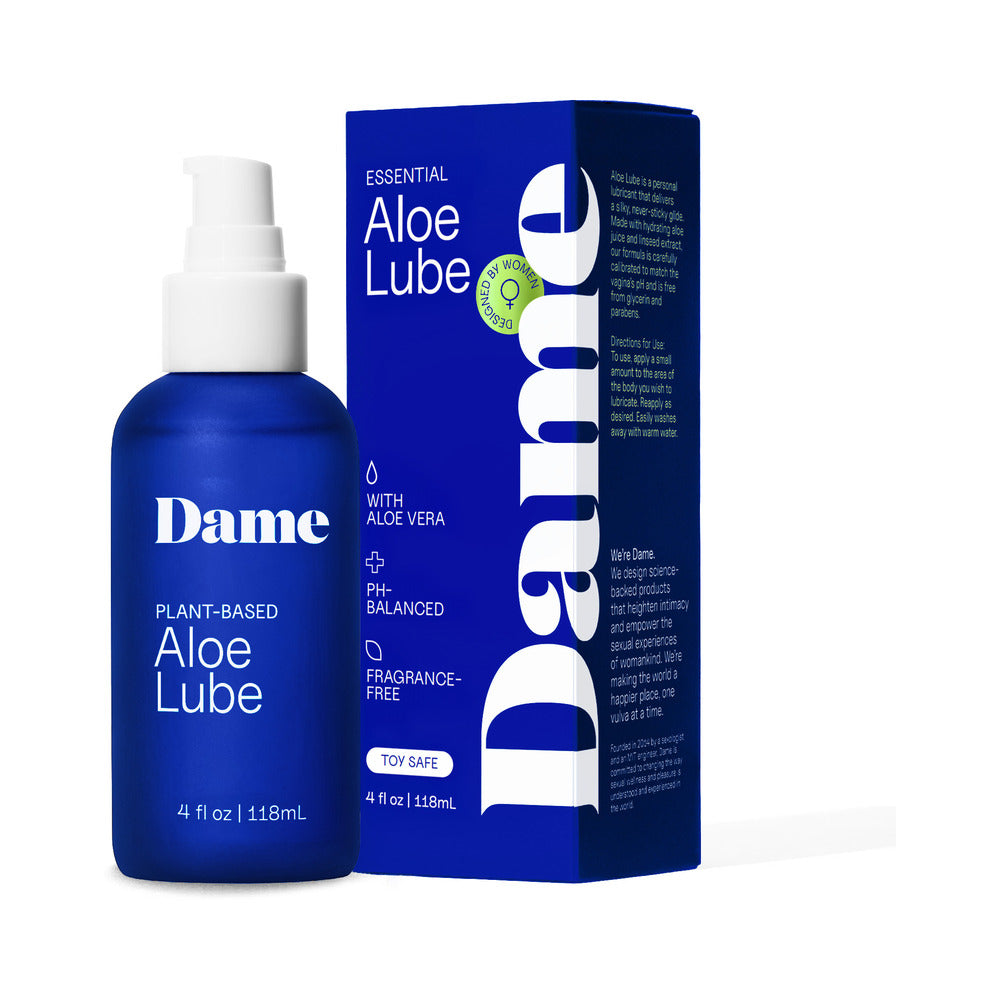 Dame Aloe Lube Personal Lubricant 4 Oz, premium aloe vera-based personal lubricant for hydration and comfort.
