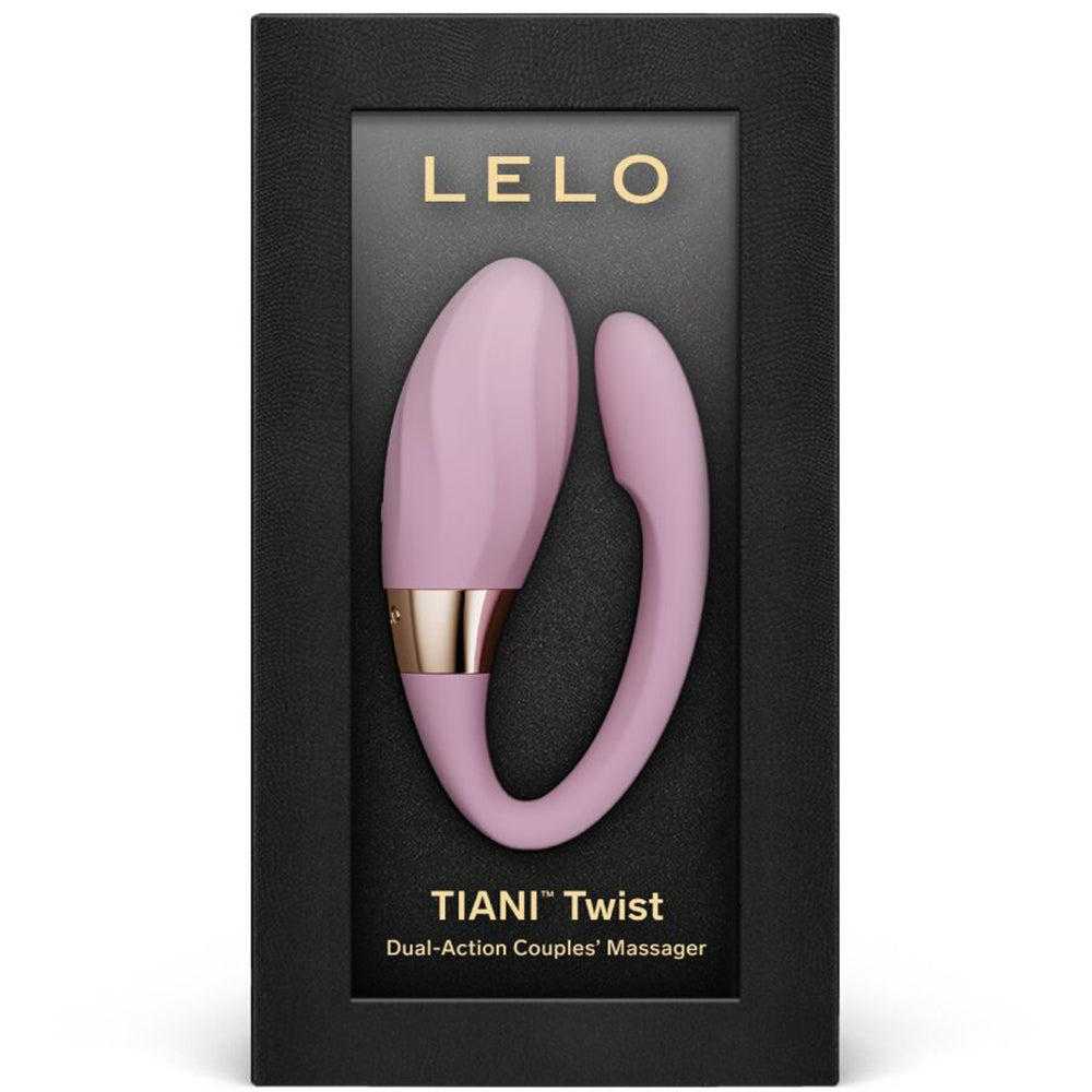 Lelo Tiani Twist Dual Action Couples Massager Soft Pink in elegant packaging showcasing its dual-action design.