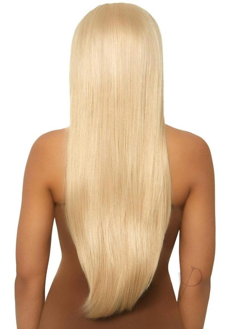 Leg Avenue 33 Inch Long Straight Center Part Wig Blonde shown from the back, displaying sleek, long straight strands.