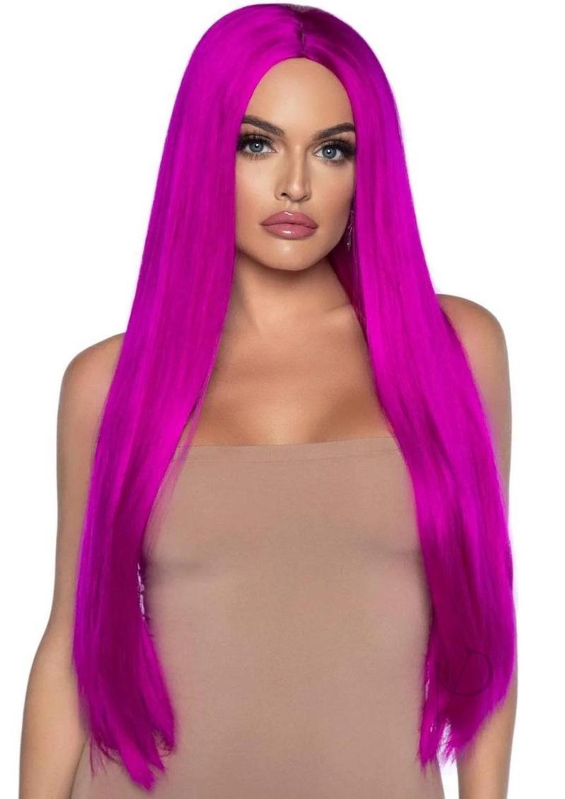 Leg Avenue Long Straight 33 Inch Center Part Wig Raspberry - Long, sleek, pink wig with center part for a bold look.