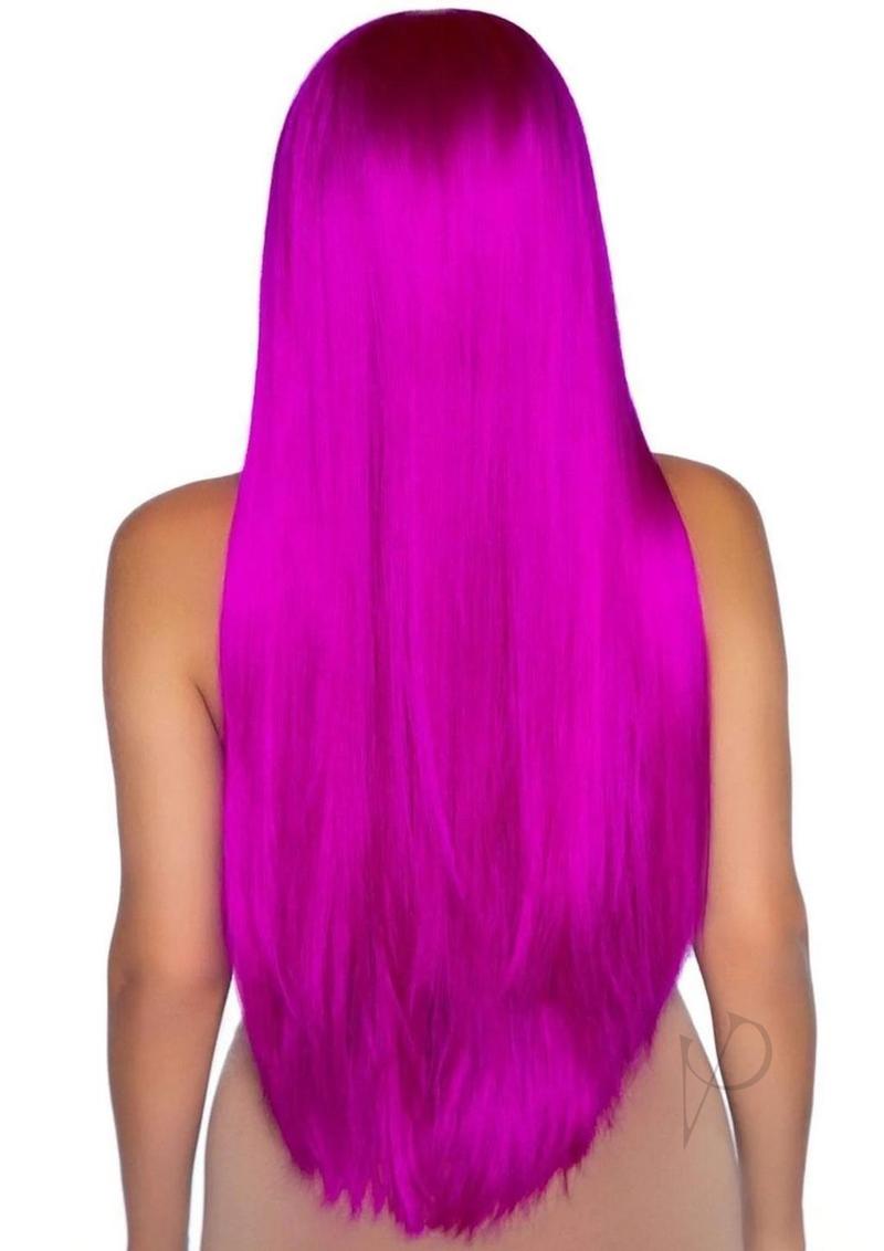 Leg Avenue Long Straight 33 Inch Center Part Wig Raspberry featuring vibrant pink color and sleek straight style.