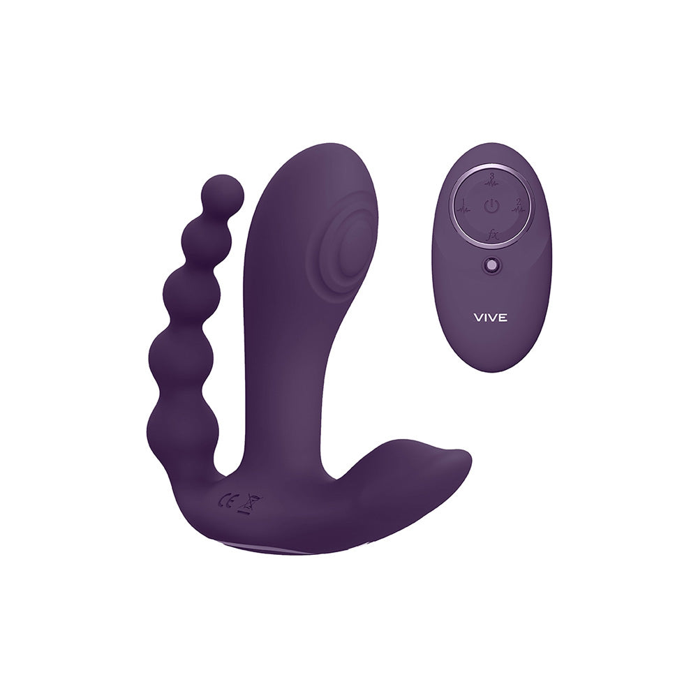 VIVE Kata Pulse Wave Double Penetration Vibrator Purple with remote control for enhanced pleasure.
