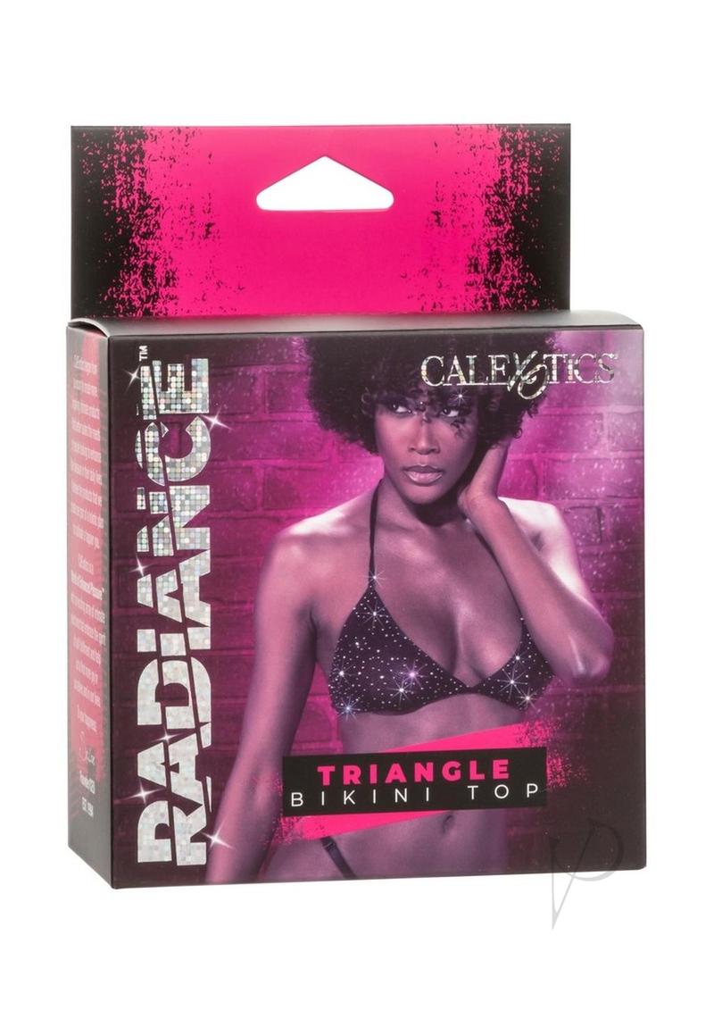 Radiance Triangle Bikini Top One Size Black packaging showcasing a sparkling black triangle bikini top.