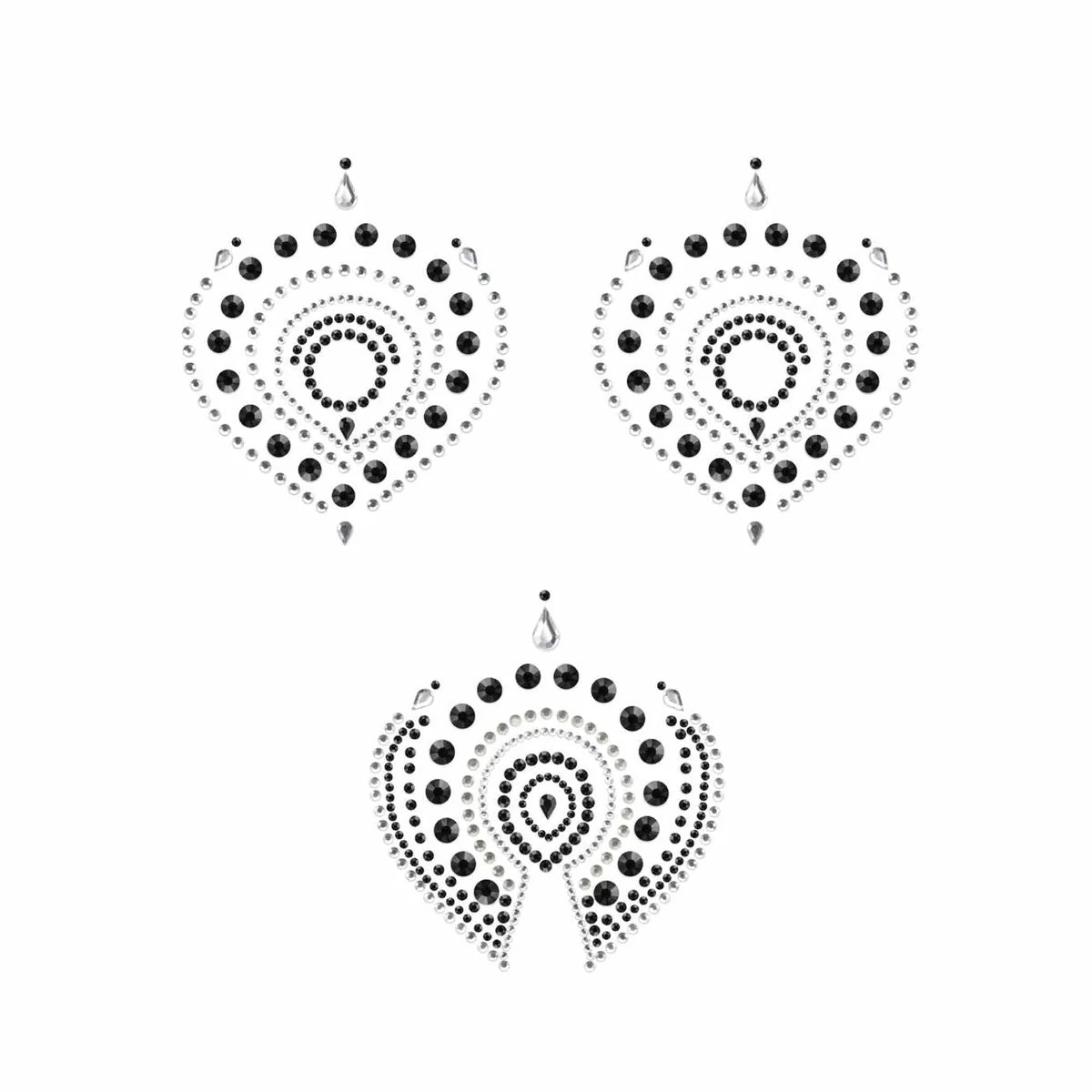 Bijoux Indiscrets Flamboyant Rhinestone Body Decorations with intricate black and grey stone detailing.
