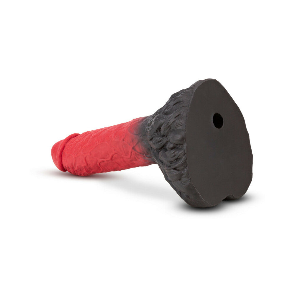 The Realm Lycan 10.5 inch Silicone Lock On Fantasy Werewolf Dildo Red showcasing a bold design with texture and depth.