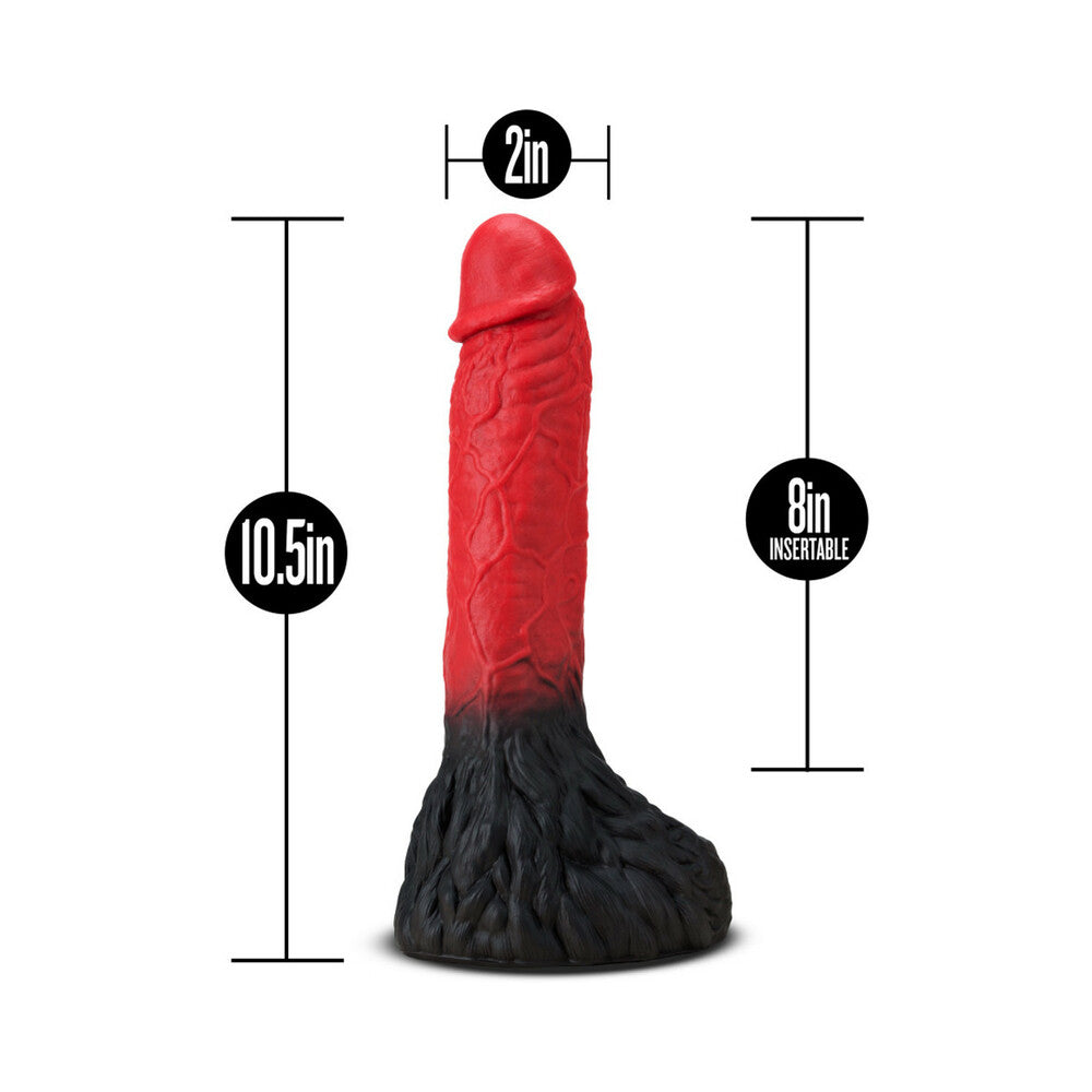 The Realm Lycan 10.5 inch Silicone Lock On Fantasy Werewolf Dildo Red dimensions with height 10.5in and width 2in.