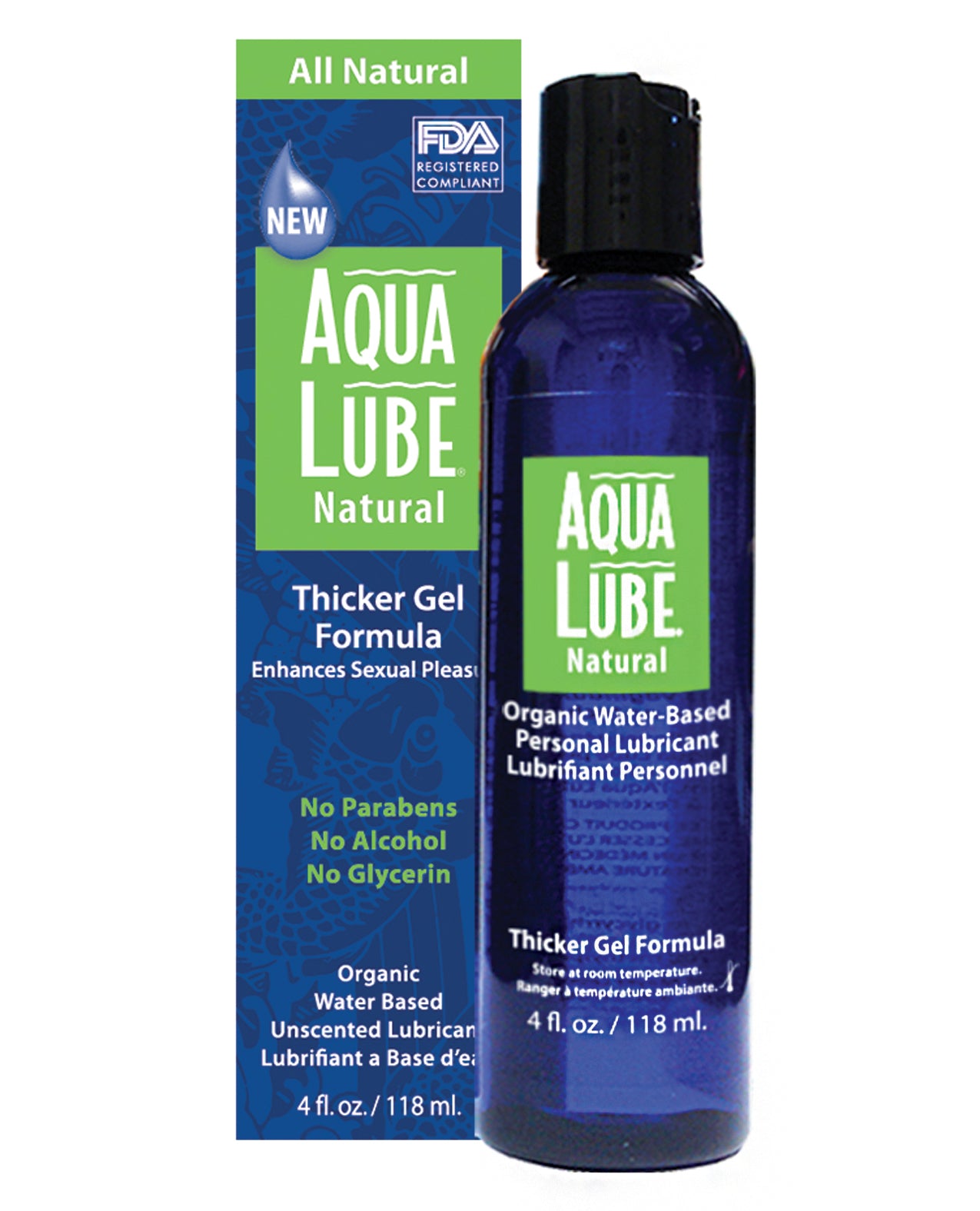Aqua Lube Natural Lubricant 4 Oz Bottle with thicker gel formula, water-based and organic ingredients.