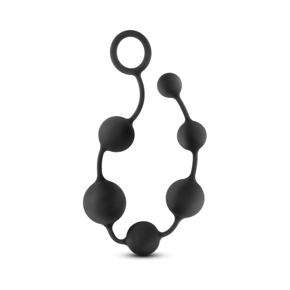 Anal Adventures Platinum Silicone Large Anal Beads Black - flexible bead chain for internal stimulation.