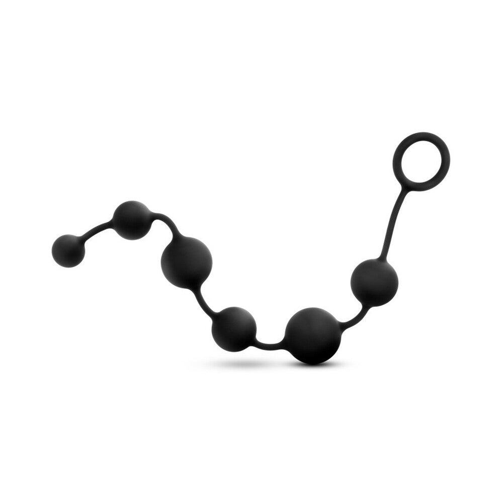 Anal Adventures Platinum Silicone Large Anal Beads Black featuring a flexible bead chain for internal stimulation.