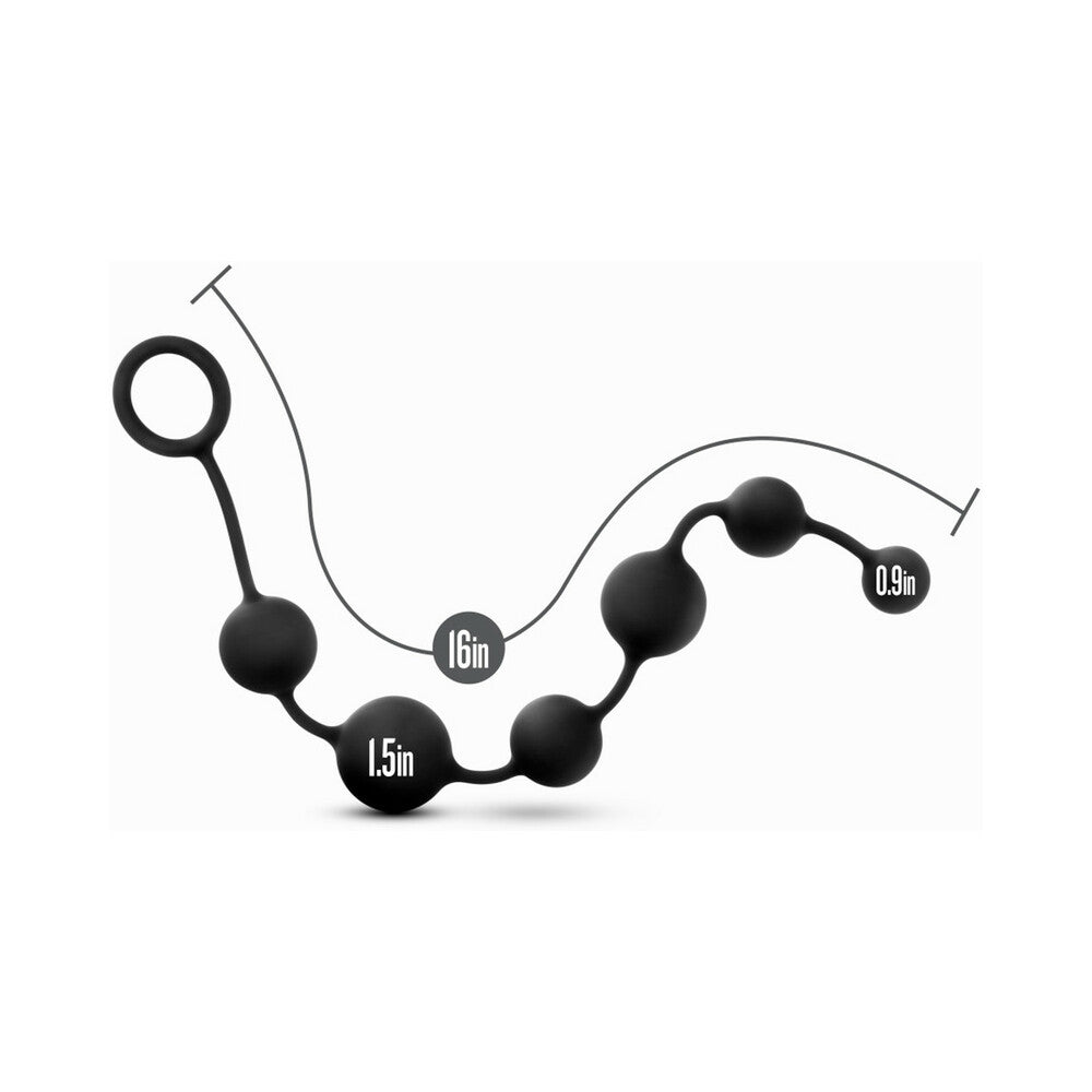 Anal Adventures Platinum Silicone Large Anal Beads Black showcasing flexible design and dimensions for optimal internal stimulation.